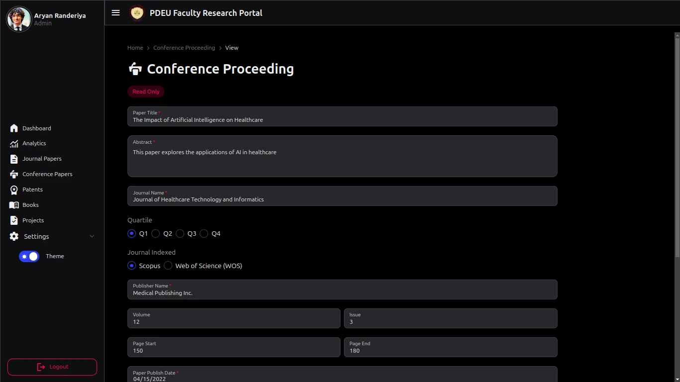 University Research Portal screenshot 12